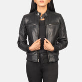Kalian Black Leather Bomber Jacket